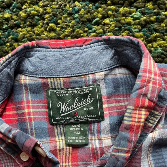 Woolrich Red Blue Plaid Short Sleeve Button Up Shirt (M) - Picture 3 of 5